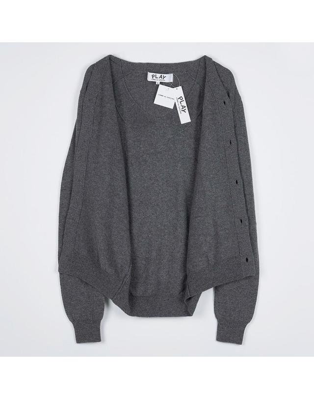 꼼데가르송 [꼼데가르송] FW25 공용 더블 하트 가디건 AX N058 051 GREY 착용컷