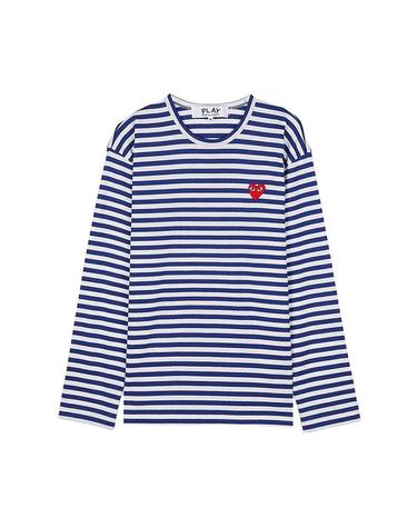 [꼼데가르송] SS26 공용 레드하트 스트라이프 티 AZ T164 051 NAVY WHITE