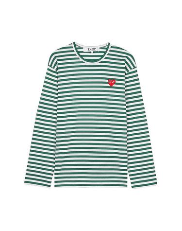 [꼼데가르송] SS26 공용 레드하트 스트라이프 티 AZ T164 051 GREEN WHITE