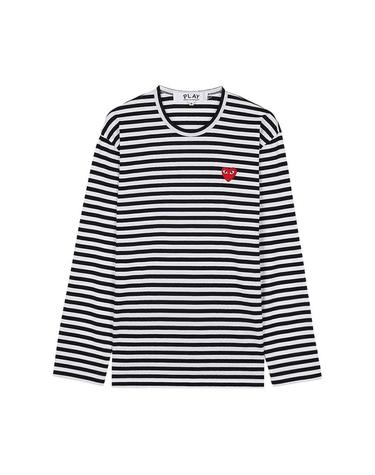 [꼼데가르송] SS26 공용 레드하트 스트라이프 티 AZ T164 051 BLACK WHITE