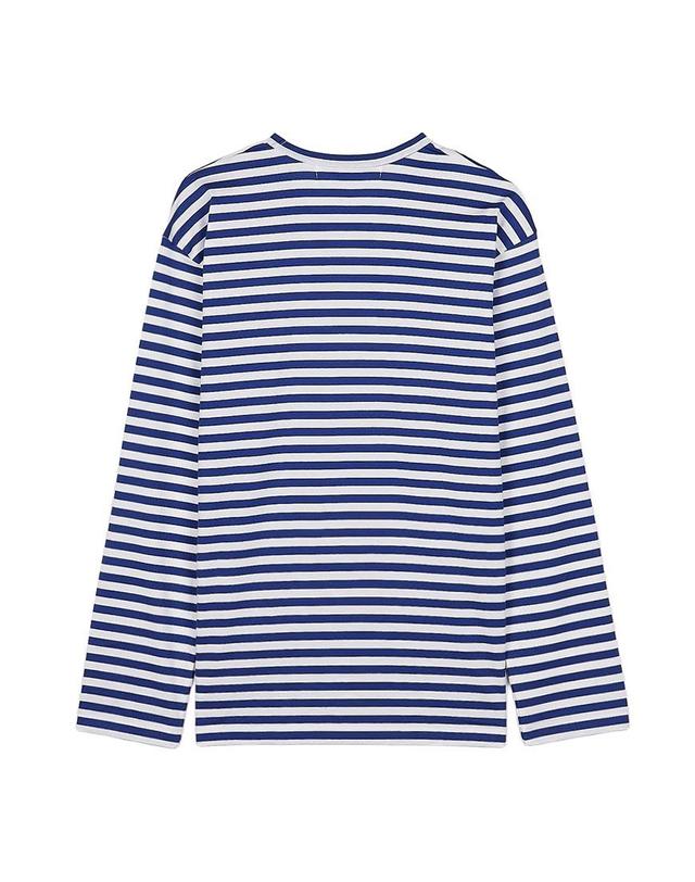 꼼데가르송 [꼼데가르송] SS26 공용 레드하트 스트라이프 티 AZ T164 051 NAVY WHITE 착용컷