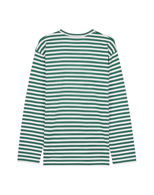 꼼데가르송 [꼼데가르송] SS26 공용 레드하트 스트라이프 티 AZ T164 051 GREEN WHITE 착용컷