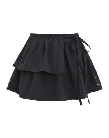 2 WAY 듀엣 미니 프릴 플레어 레이어드 랩스커트_블랙
