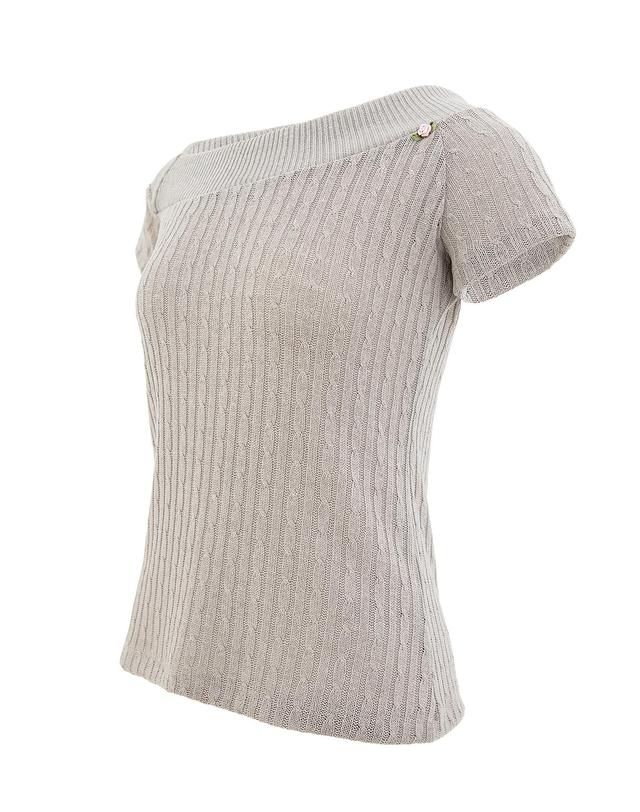 플라즈마스페어 돌체 원 숄더 언발란스 니트 티셔츠_베이지 착용컷