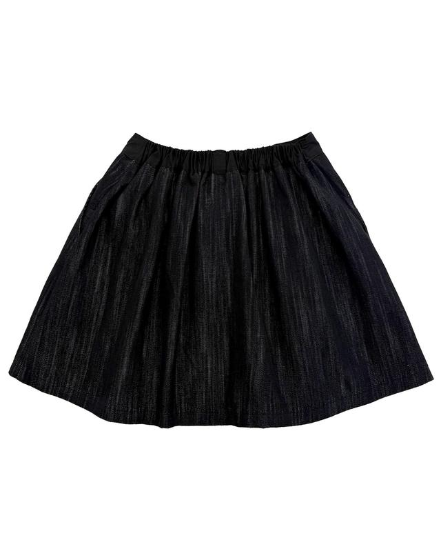 플라즈마스페어 비쥬 A라인 러브 피치 플레어 데님 스커트_블랙 착용컷