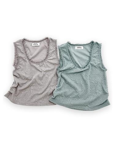 포그 레이어드 레이스 셔링 슬리브리스 탑_2COLOR