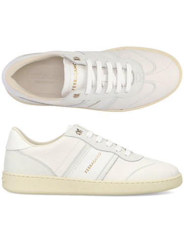페라가모 로고 ACHILLE 1 BIANCO OTTICO 766117 가죽 스니커즈