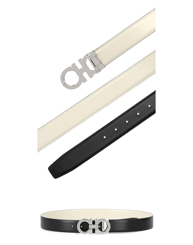 살바토레 페라가모 페라가모 간치니 양면 프리컷팅 67 9710 MASCARPONE NERO 765677 남성 벨트 착용컷