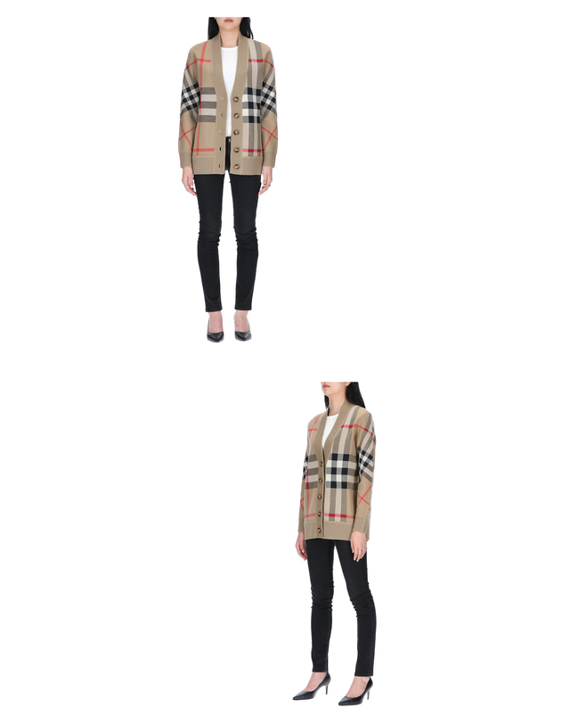 버버리 체크 8039153 W CARAGH M6 여성 울 자카드 가디건 착용컷