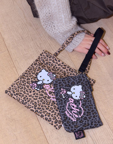 [Hello Kitty x athe] 레오파드 그레이 르봉 파우치