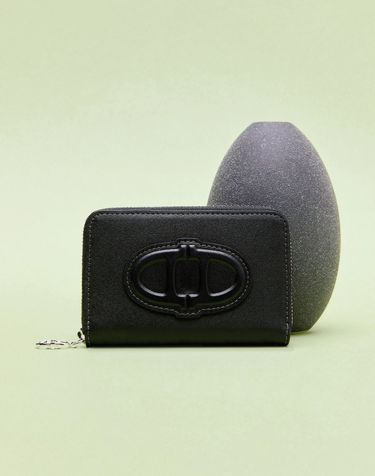 [STAMP] 블랙 레더 스탬프 지퍼 동전지갑(실버)