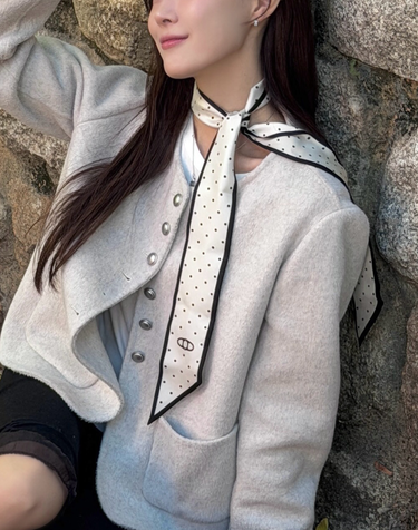 [BLANC] 블랑 아이보리 도트 쁘띠 실크 스카프