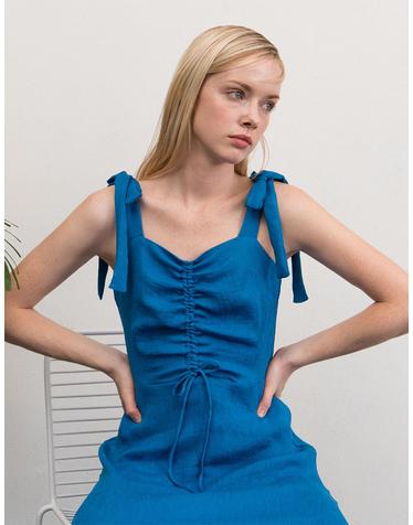 Deep Blue Pleated Slip Dress