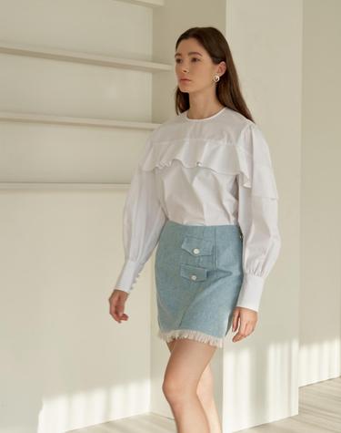 White Ruffle Cotton Blouse