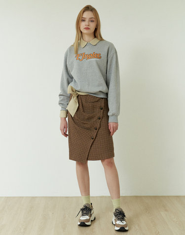 이제이노리 Brown Tweed Check Midi Skirt