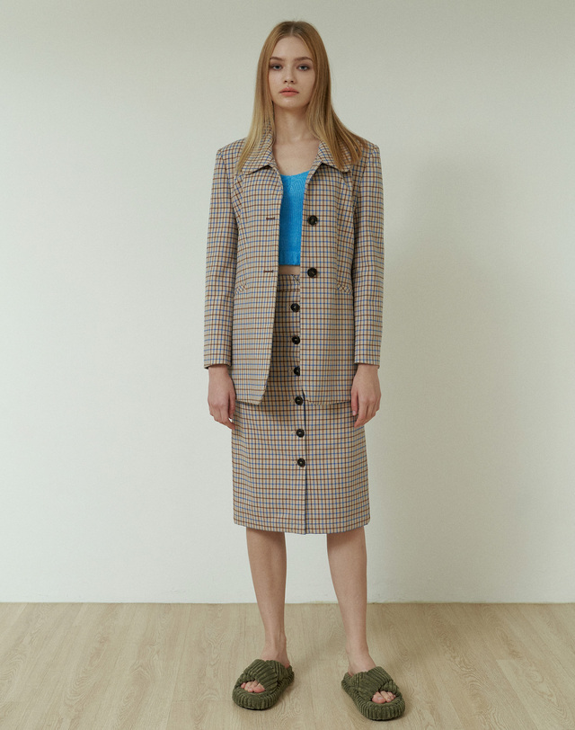 이제이노리 Blue & Brown Check Jacket 착용컷