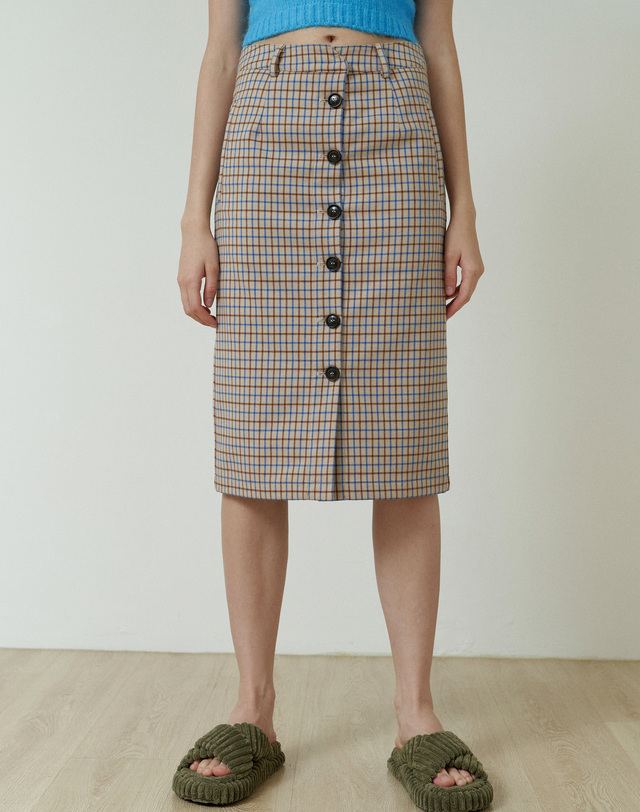 이제이노리 Blue & Brown Check Skirt 착용컷