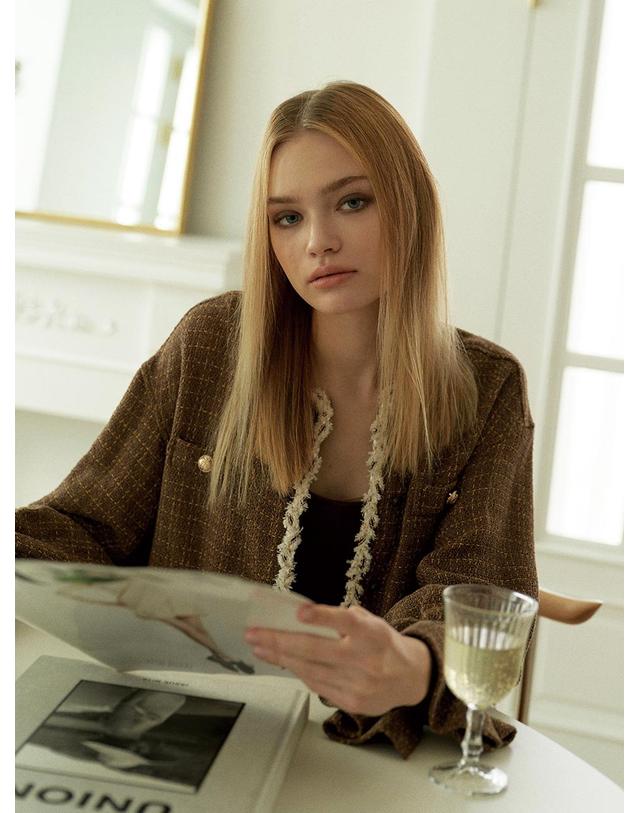 이제이노리 Brown Tweed Check Jacket Blouse 착용컷