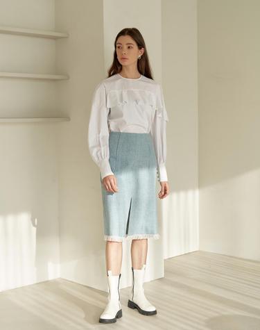 이제이노리 Light Blue Herringbone Skirt