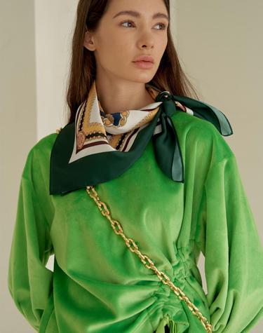 Green Fur Balloon Sleeve Blouse
