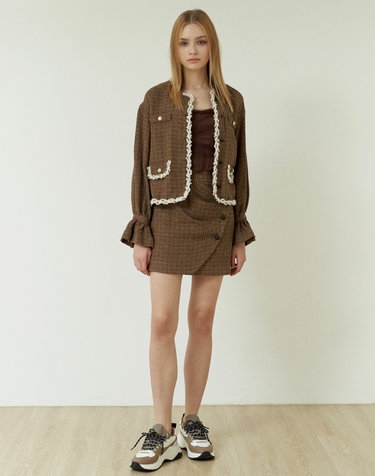 Brown Tweed Check Skirt