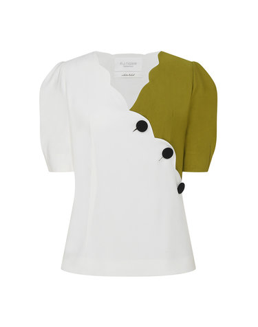 White & Green Blouse with Wavy Line
