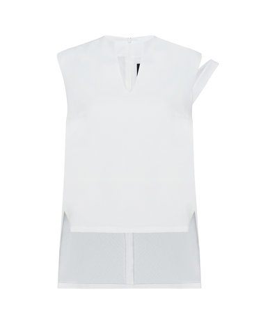 이제이노리 White Cutout Sleeveless Blouse