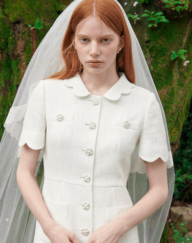 [EJnolee White Flame_주문제작] Petal Collar Tweed Dress