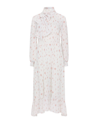 Printed Ivory Ribbon Long Dress