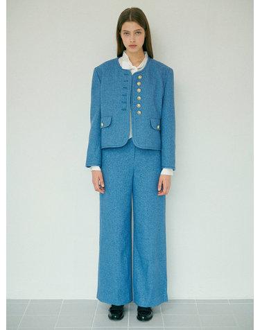 Semi Wide Blue Tweed Pants 세미 와이드 블루 트위드 팬츠