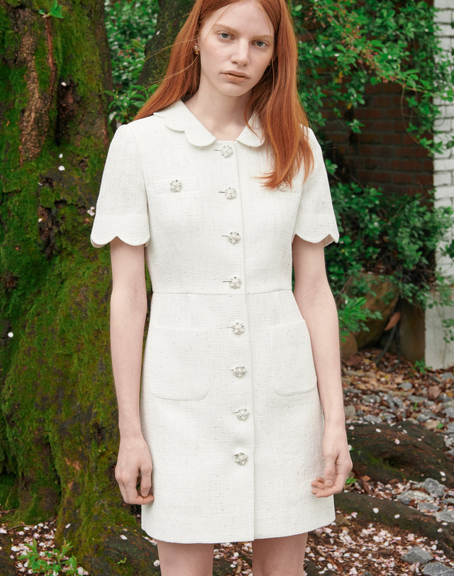이제이노리 [EJnolee White Flame_주문제작] Petal Collar Tweed Dress 착용컷