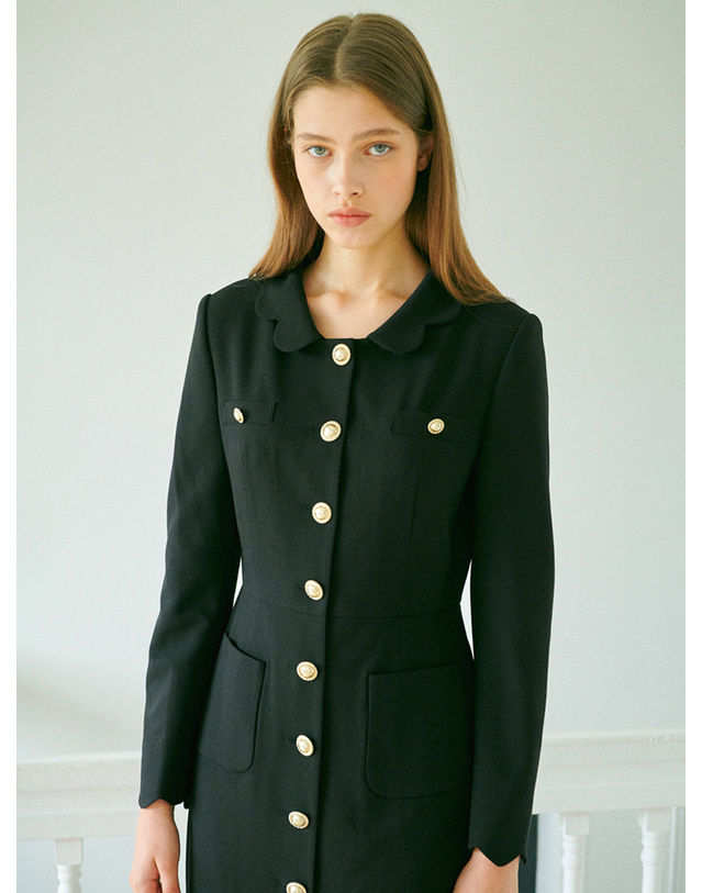 이제이노리 Petal Collar Black Dress 꽃잎 카라 블랙 원피스 착용컷
