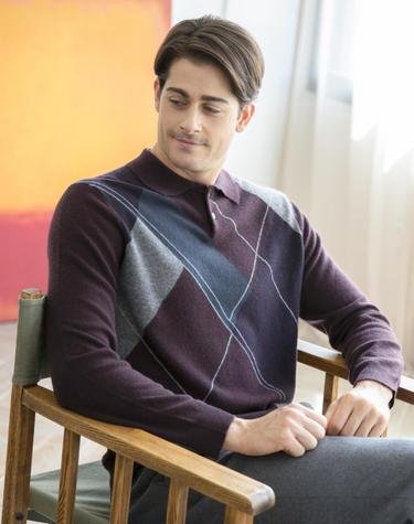 [퓨어 캐시미어100%] 100%캐시미어 포멀 칼라블럭 셔츠 카라풀오버 Color block shirt pullover