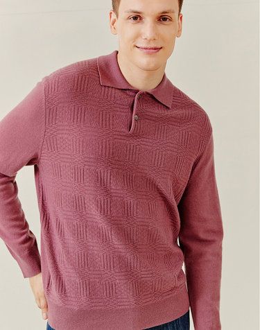 [퓨어캐시미어] 100%캐시미어 바두판 텍스처 셔츠 풀오버 니트Texture Shirt Pullover(Berry)
