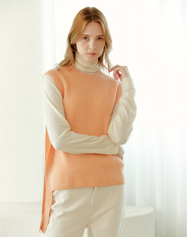 [퓨어캐시미어] 100%캐시미어 사이드 리본 베스트Side Ribbon Vest(Apricot)