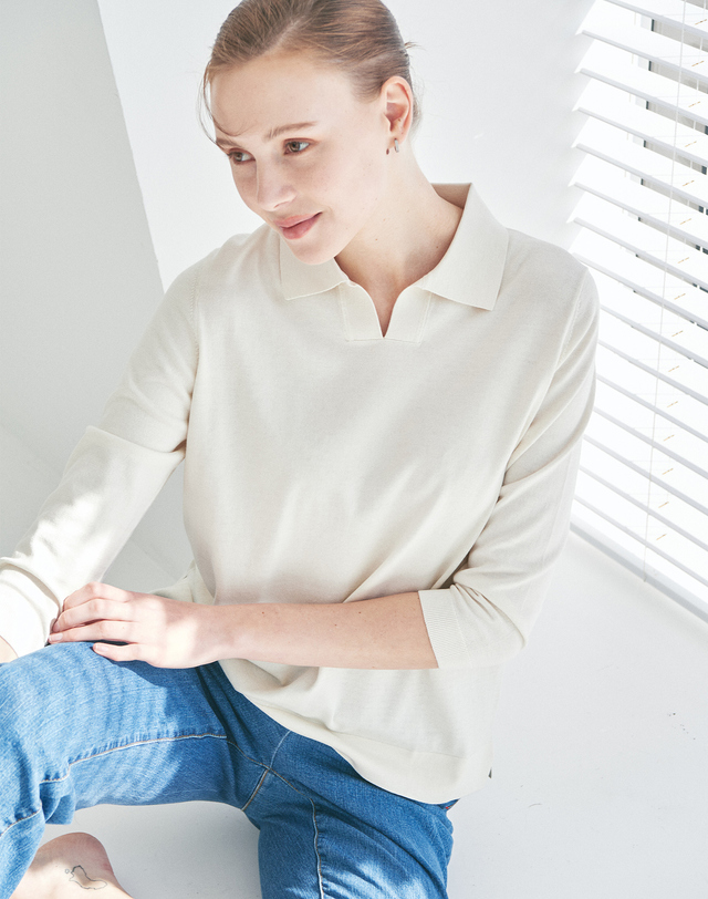 캐시미어하우스 [Cashmere Class]오픈카라 풀오버 Open collor pullover 착용컷