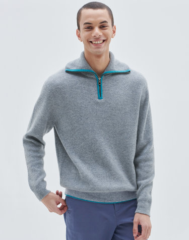 [Murray Allan] 100%캐시미어 오픈집업카라풀오버 Zip up open pullover_Melange grey(MG)