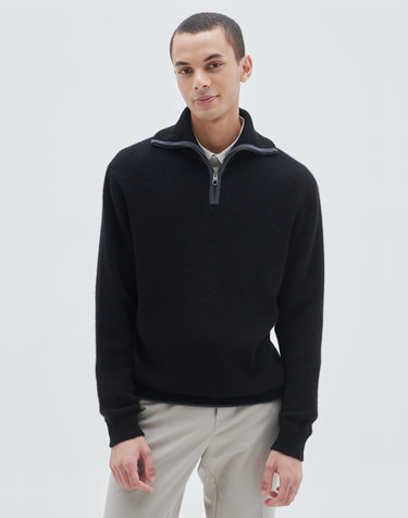 [Murray Allan] 100%캐시미어 오픈집업카라풀오버 Zip up open pullover_Black(BK)