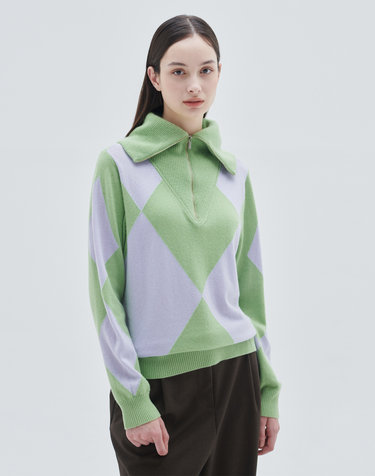 [CashmereClass] 100%캐시미어 패턴집업풀오버Pattern Zip Up Pullover(Avocado)
