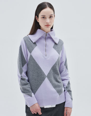 [CashmereClass] 100%캐시미어 패턴집업풀오버Pattern Zip Up Pullover(Lavender)