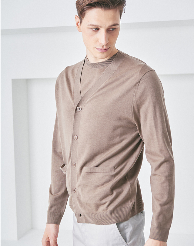 캐시미어하우스 [Murray Allan] 헤링본 카디건 Herringbone cardigan_BE 착용컷