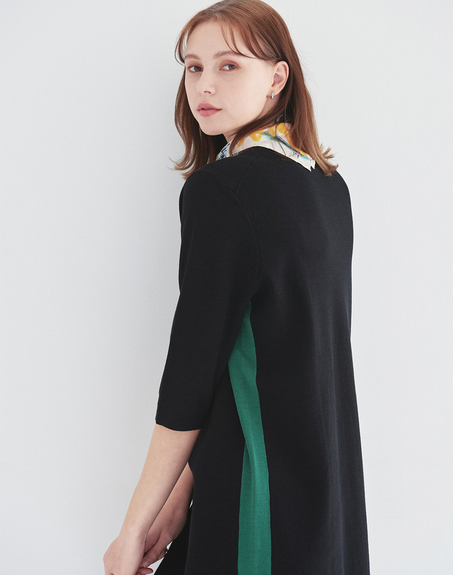 캐시미어하우스 [Murray Allan]사이드 라인 컬러 포인트 드레스Side Line Color Point Dress(BK) 착용컷