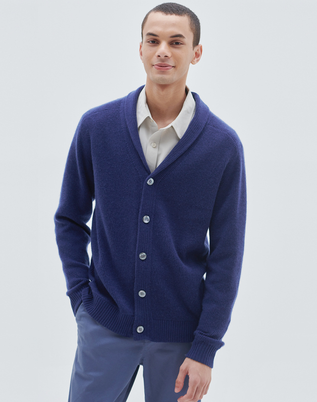 캐시미어하우스 [Murray Allan] 100%캐시미어 해비 숄 캐시미어 가디건Heay shawl cardigan_Navy(NA) 네이비 착용컷