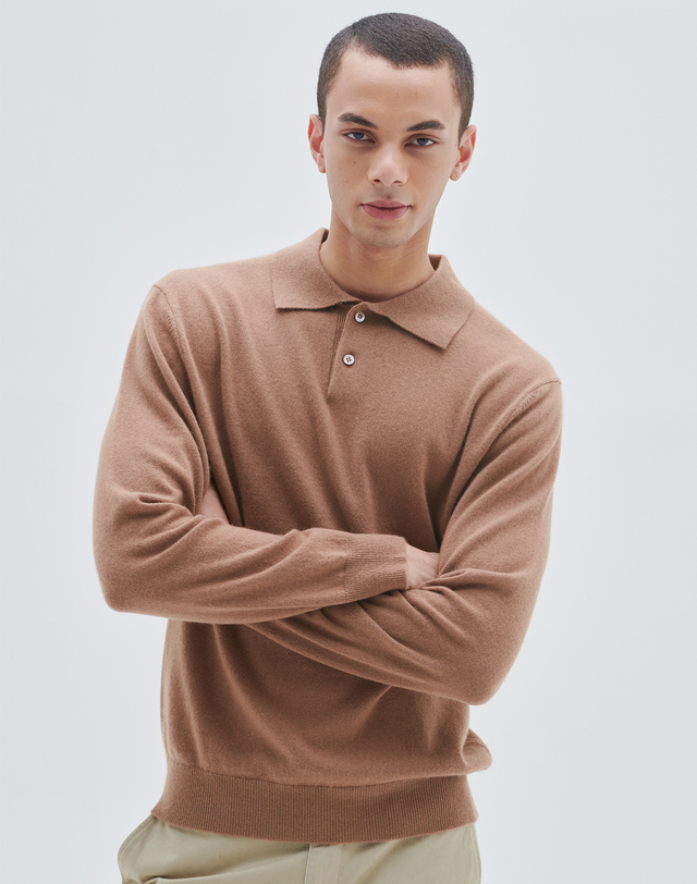 캐시미어하우스 [Murray Allan] 100%캐시미어 A로고 셔츠 풀오버 A Logo collar shirt men pullover_Cocoa(CO) 착용컷