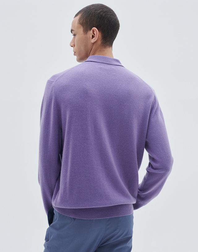 캐시미어하우스 [Murray Allan] 100%캐시미어 A로고 셔츠 풀오버 A Logo collar shirt men pullover_Violet(VI) 착용컷