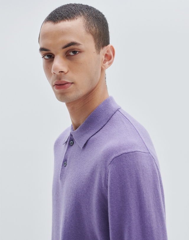 캐시미어하우스 [Murray Allan] 100%캐시미어 A로고 셔츠 풀오버 A Logo collar shirt men pullover_Violet(VI) 착용컷