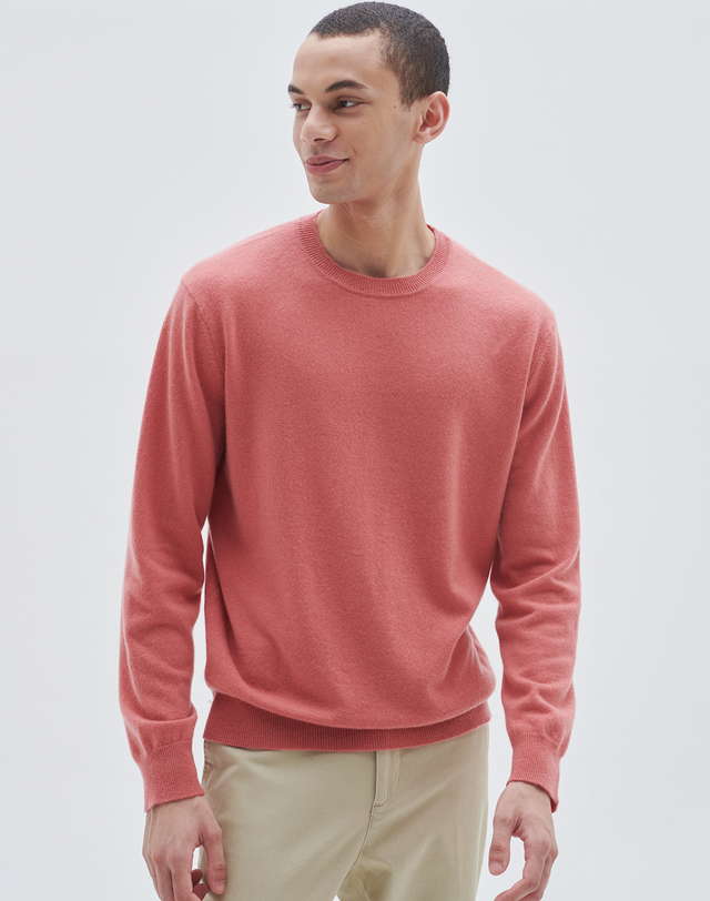 캐시미어하우스 [Murray Allan] 100%캐시미어 A로고 라운드 풀오버A Logo basic round pullover(Red been) 착용컷