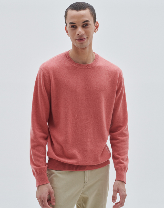 캐시미어하우스 [Murray Allan] 100%캐시미어 A로고 라운드 풀오버A Logo basic round pullover(Red been) 착용컷