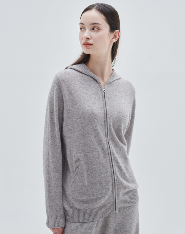 캐시미어하우스 [Murray Allan] 100%캐시미어 투웨이 집업 후드 가디건Zip-up towway hoody cardigan(Pink beige) 착용컷