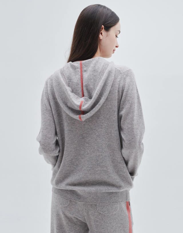 캐시미어하우스 [Murray Allan] 100%캐시미어 투웨이 집업 후드 가디건Zip-up towway hoody cardigan(Pink beige) 착용컷